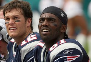 Oct 21, 2007 - Miami, Florida, USA - NFL Football: New England Patriots RANDY MOSS and TOM BRADY against the Miami Dolphins on Oct. 21, 2007 in Miami, FL. The New England Patriots won 49-28. (Photo by Bob Leverone/Sporting News via Getty Images via Getty Images)